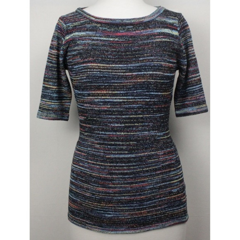 Vertigo Space Dye Knit Top Womens Medium Multicolor Short Sleeve Stretch